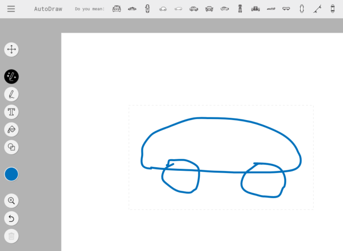 左上にある「AutoDraw」のツールを使って、車の画を描きます。