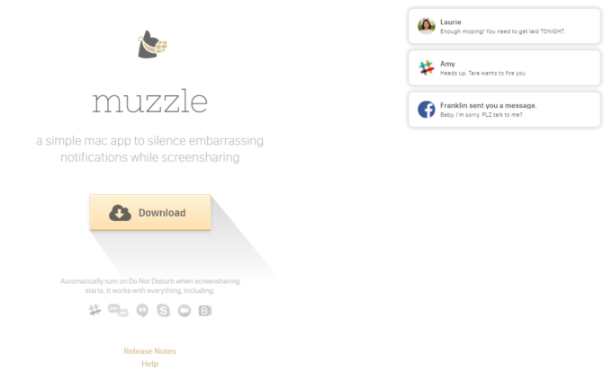 スクリーン共有時にプッシュ通知をオフにしてくれるアプリ『muzzle』