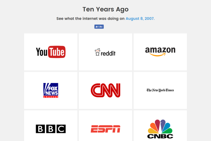 YouTubeやAmazonなどのウェブサイトの10年前の姿を確認できる『Ten Years Ago』