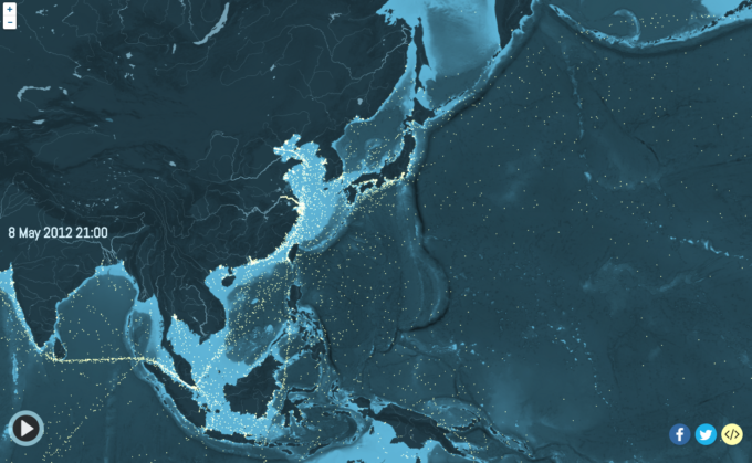 世界中の海を貨物船が行き交う様子を地図上でリアルに再現した『Shipmap』