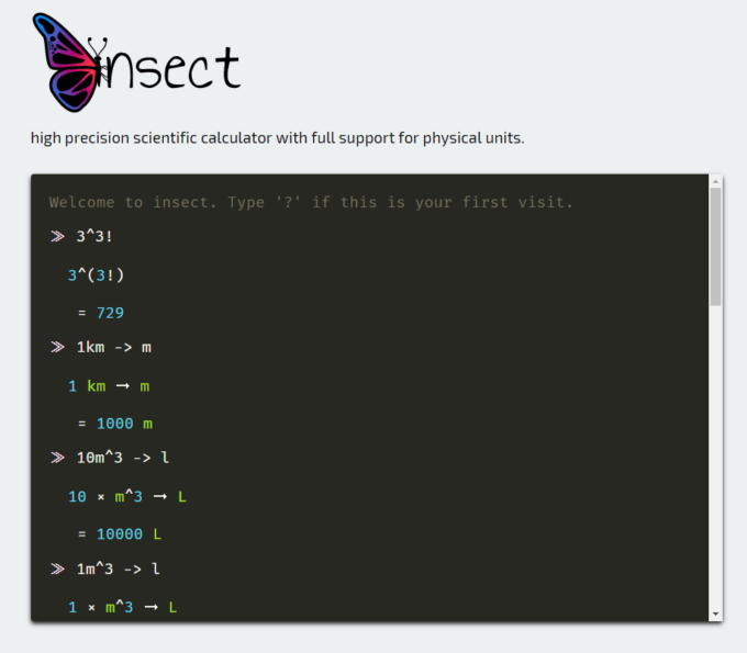 複雑な計算や単位の変換ができるオンライン計算ツール『insect』