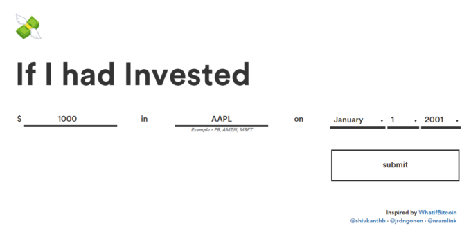 アップル（銘柄コードAAPL）に2001年1月1日に1000ドルを投資