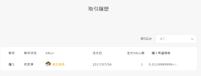 VALUの取引履歴